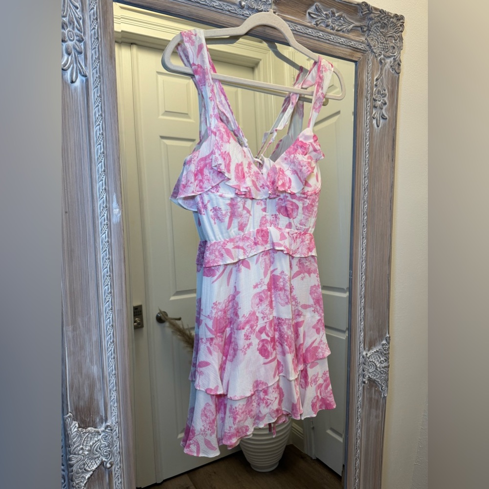 Buddy Love Pink Floral Small Dress w/ruffles & tied back